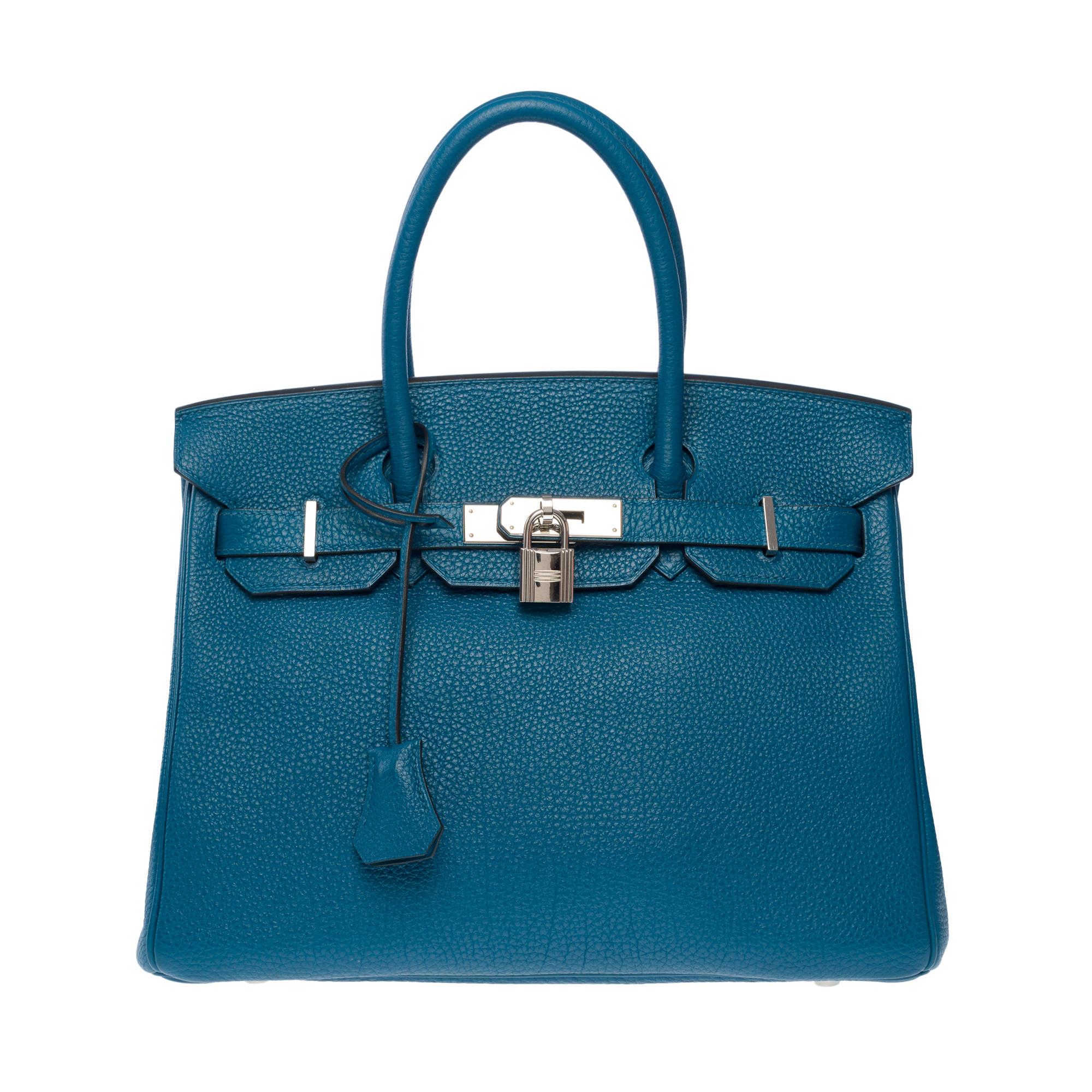 Atemberaubende Hermes Birkin 30 Handtasche in Blau Togo Leder, SHW im Zustand „Gut“ im Angebot in Paris, IDF