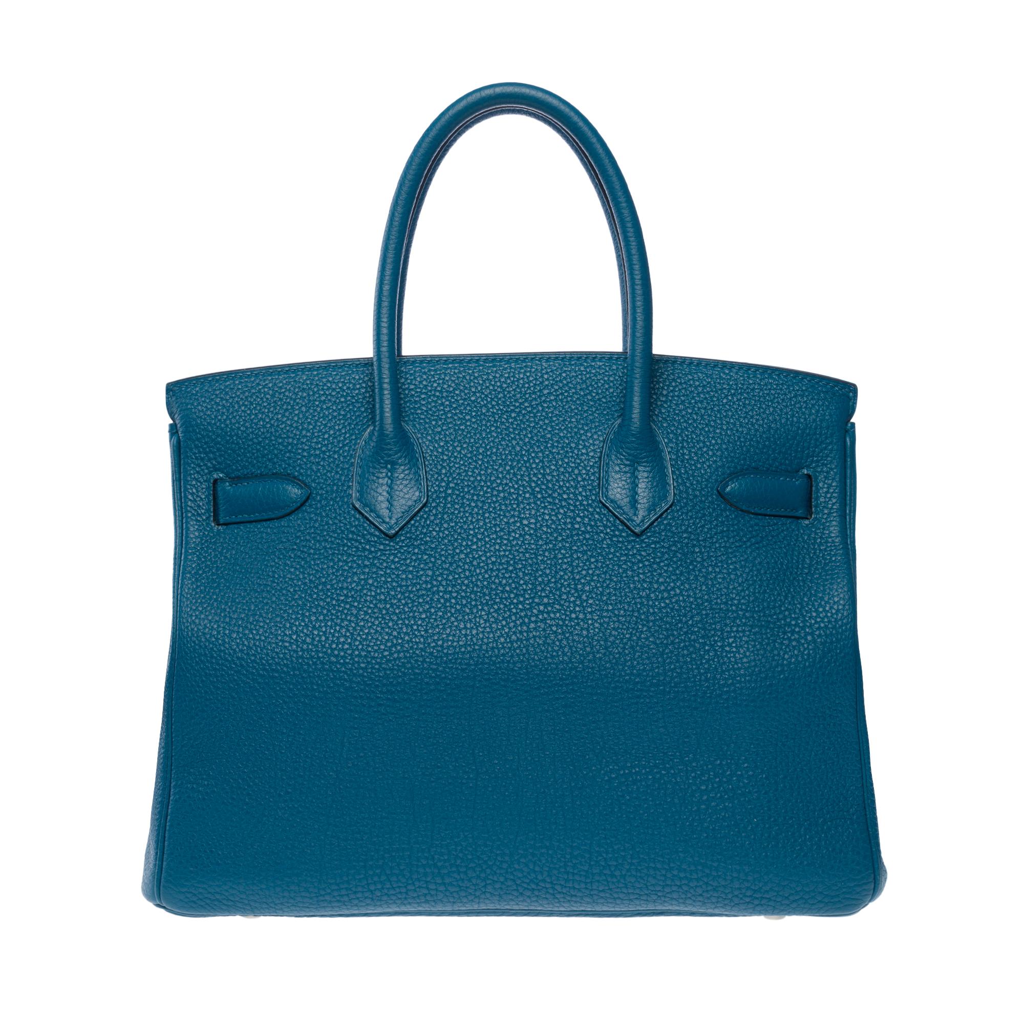 Superbe sac à main Hermès Birkin 30 en cuir bleu Togo, SHW Pour femmes en vente