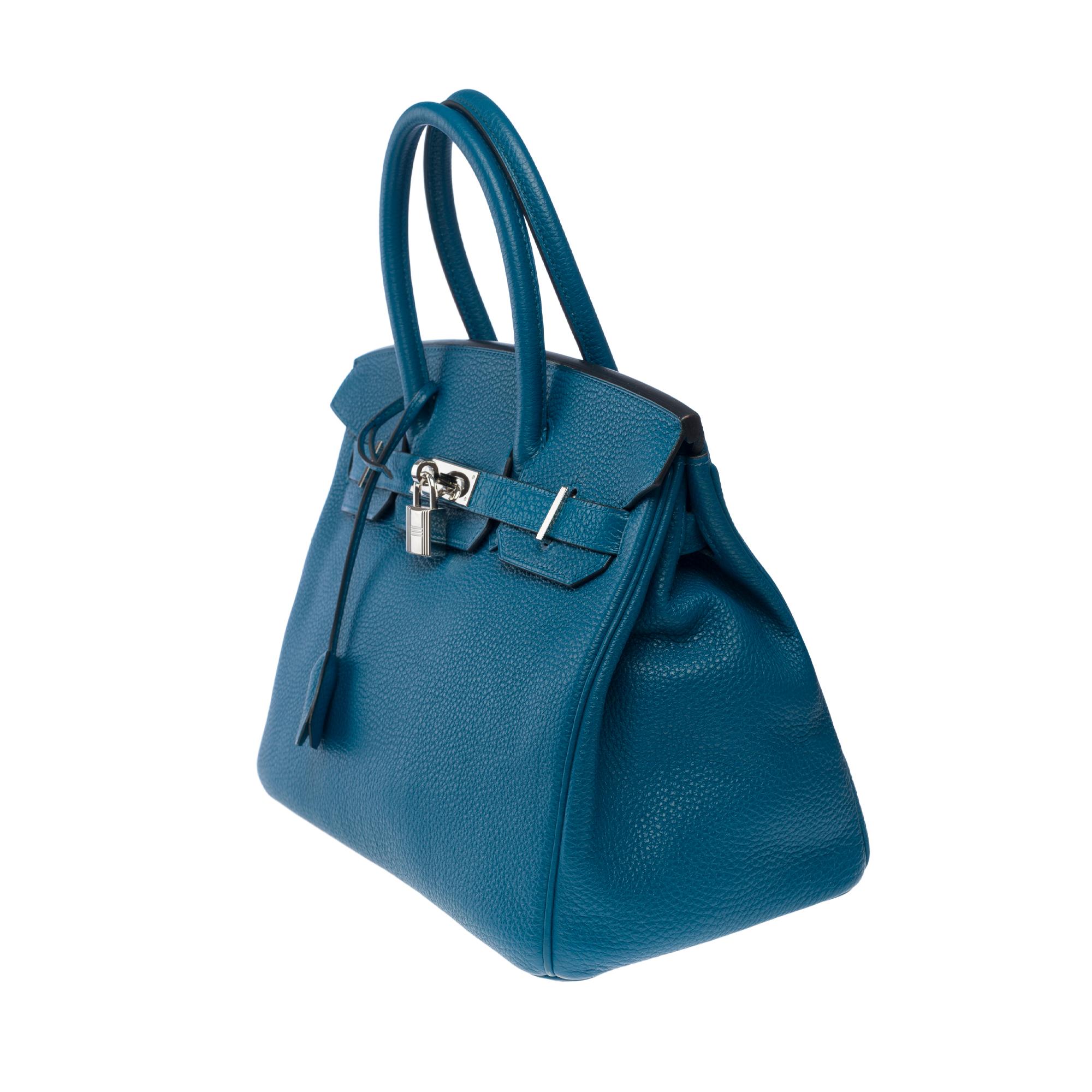 Superbe sac à main Hermès Birkin 30 en cuir bleu Togo, SHW en vente 1