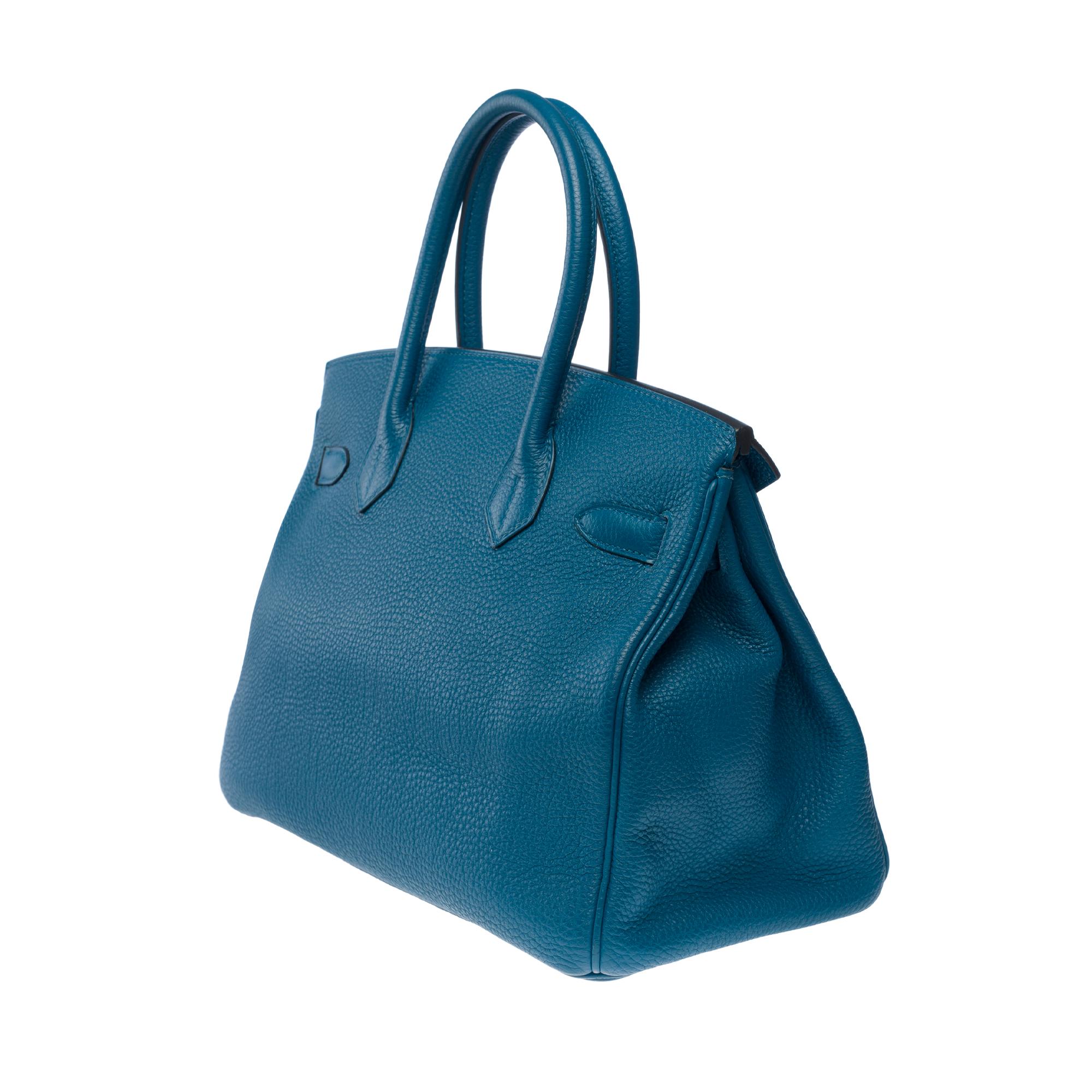 Superbe sac à main Hermès Birkin 30 en cuir bleu Togo, SHW en vente 2
