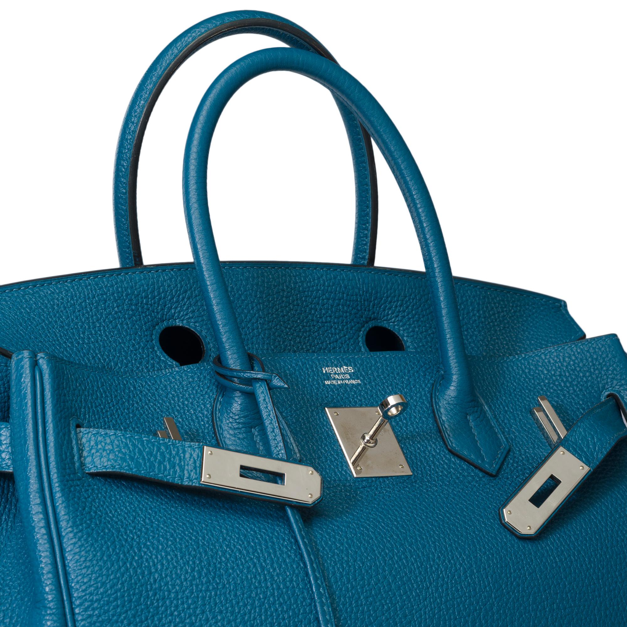 Superbe sac à main Hermès Birkin 30 en cuir bleu Togo, SHW en vente 3