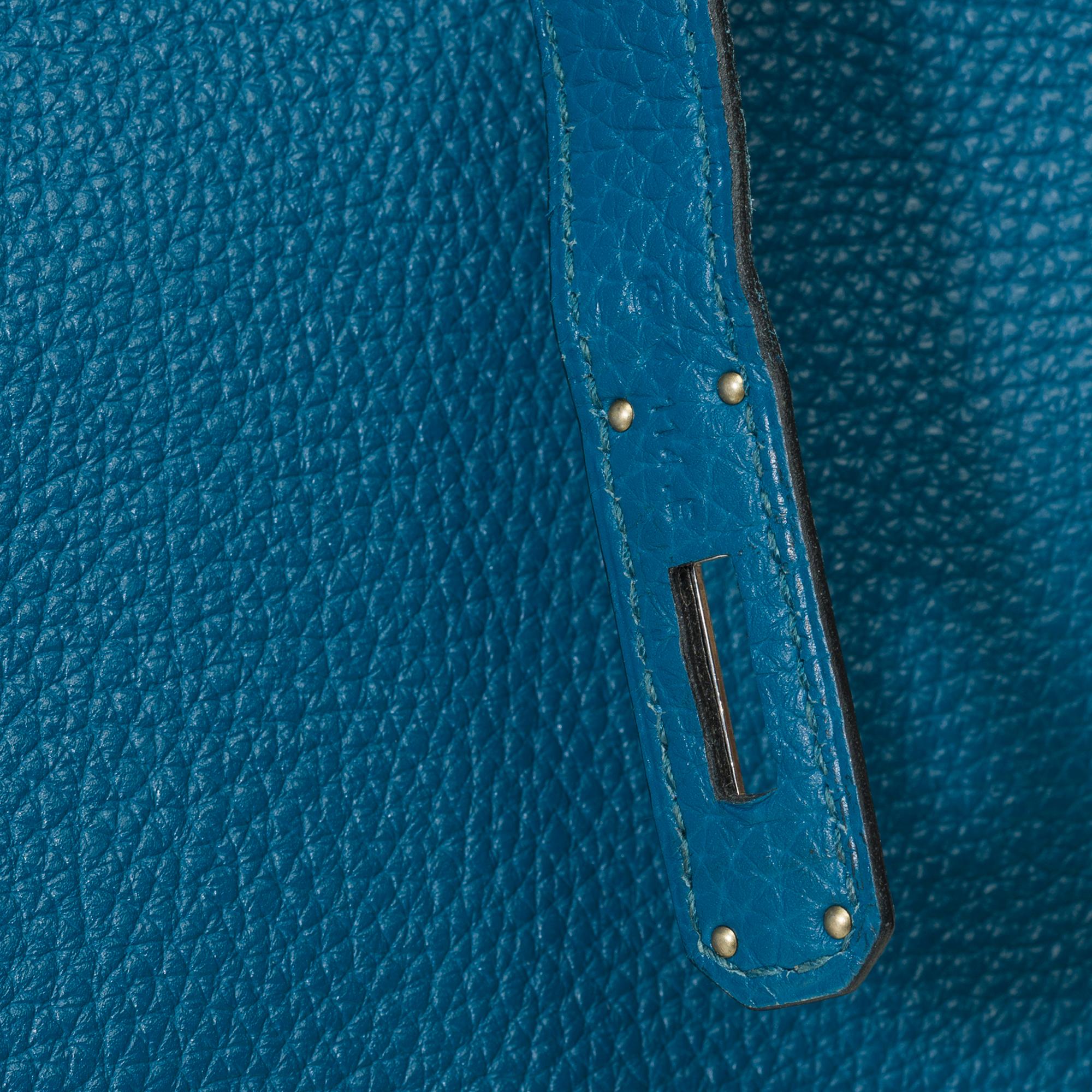 Superbe sac à main Hermès Birkin 30 en cuir bleu Togo, SHW en vente 4