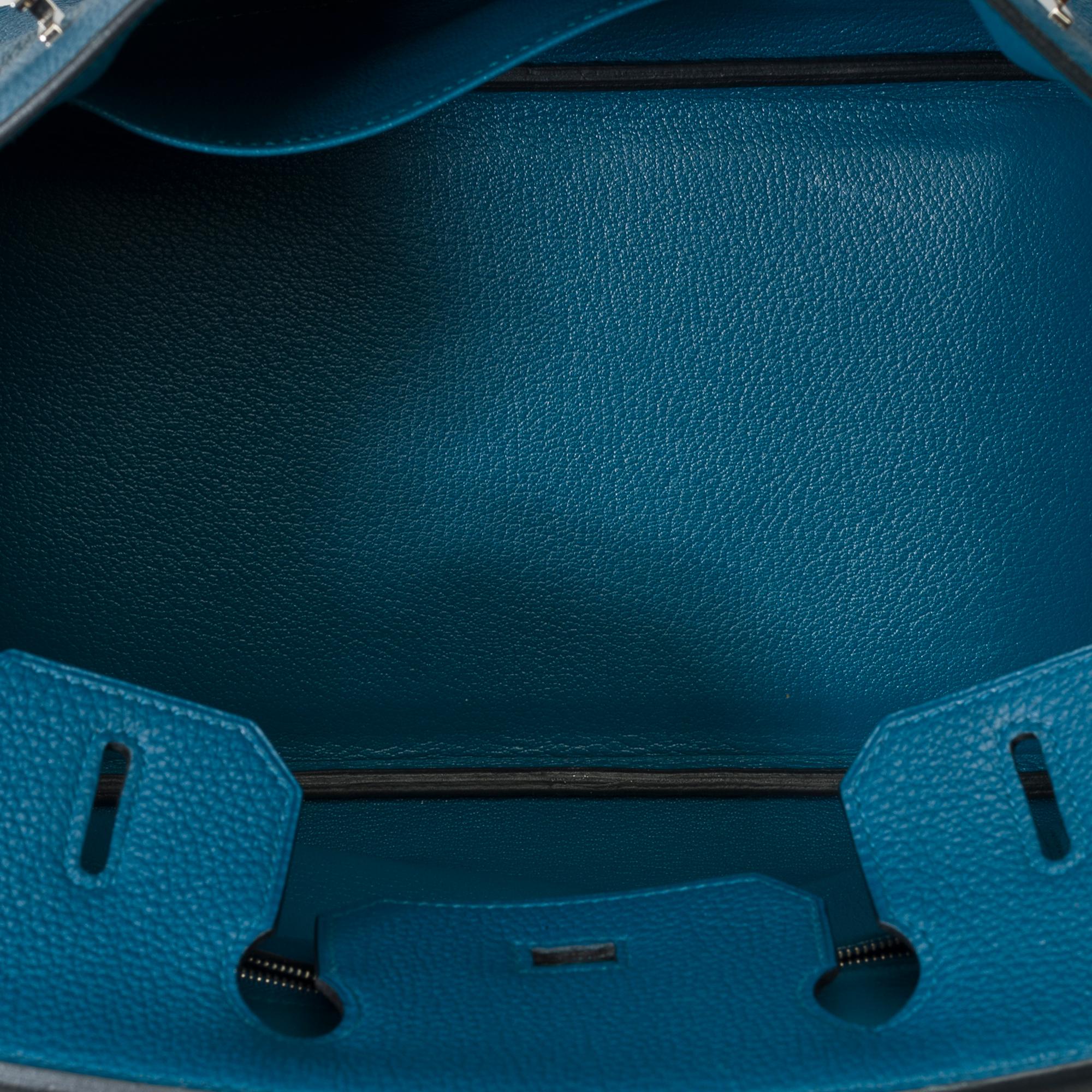 Superbe sac à main Hermès Birkin 30 en cuir bleu Togo, SHW en vente 5