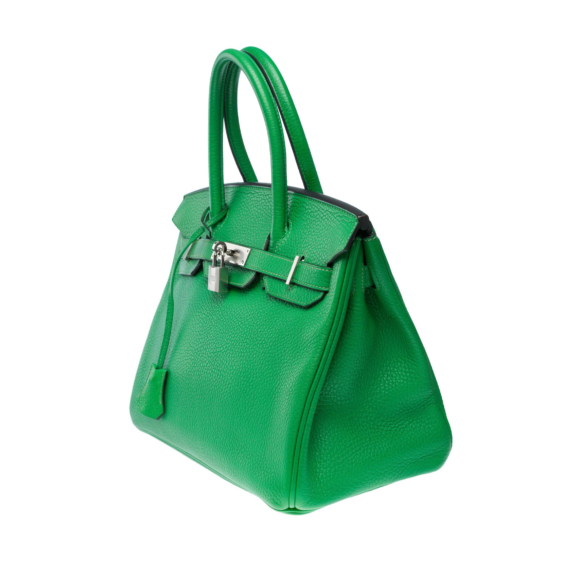 Women's or Men's Hermes Birkin 30 handbag in Green Bamboo Taurillon Clemence leather, PHW For Sale