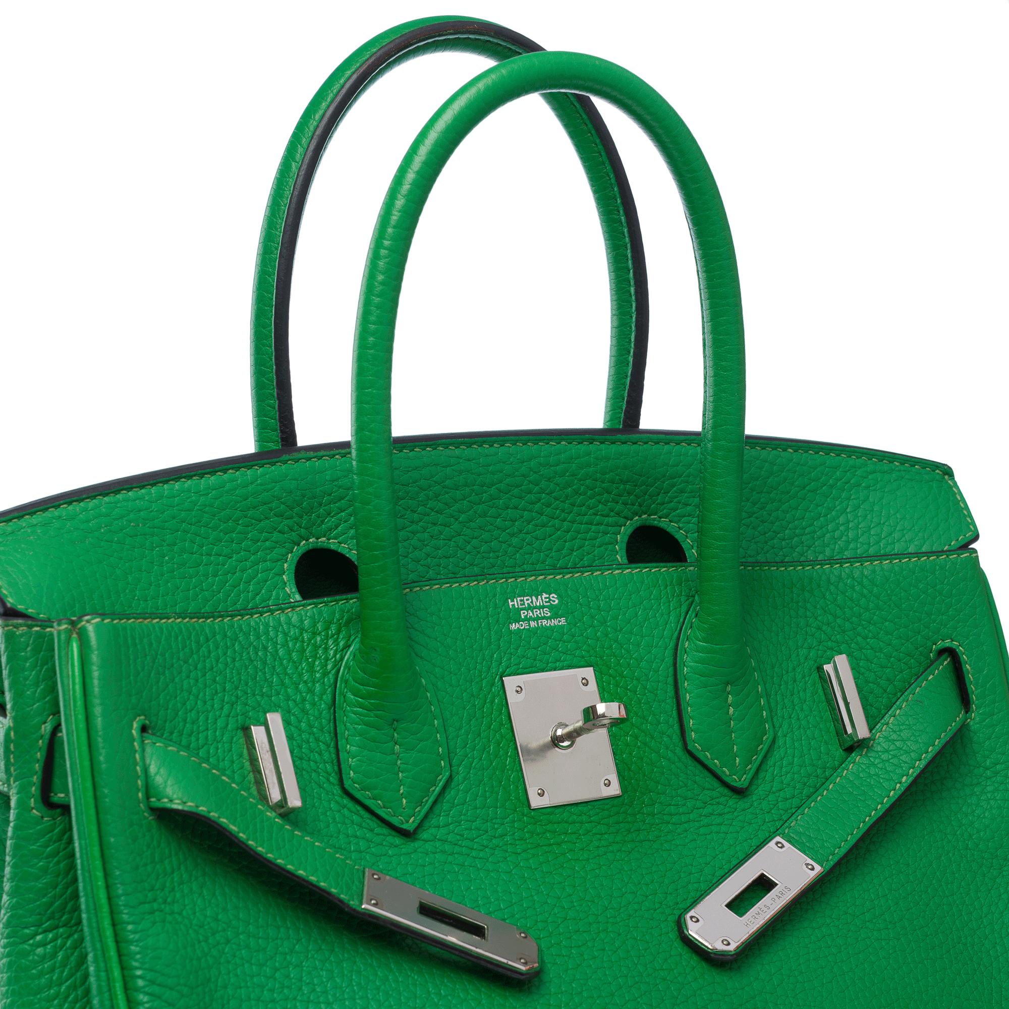 Hermes Birkin 30 handbag in Green Bamboo Taurillon Clemence leather, PHW For Sale 2