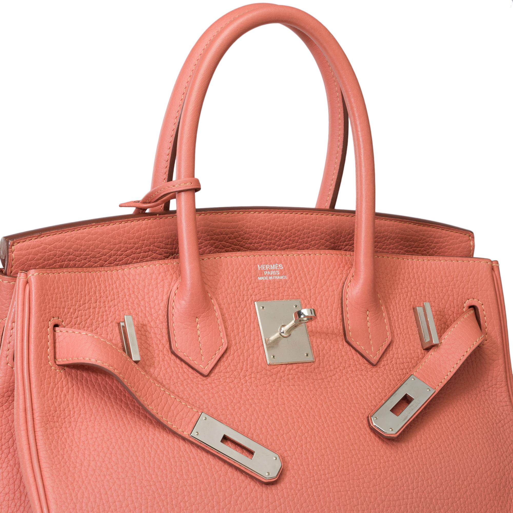 Superbe sac à main Hermès Birkin 30 en cuir Togo Rose Tea, SHW en vente 2