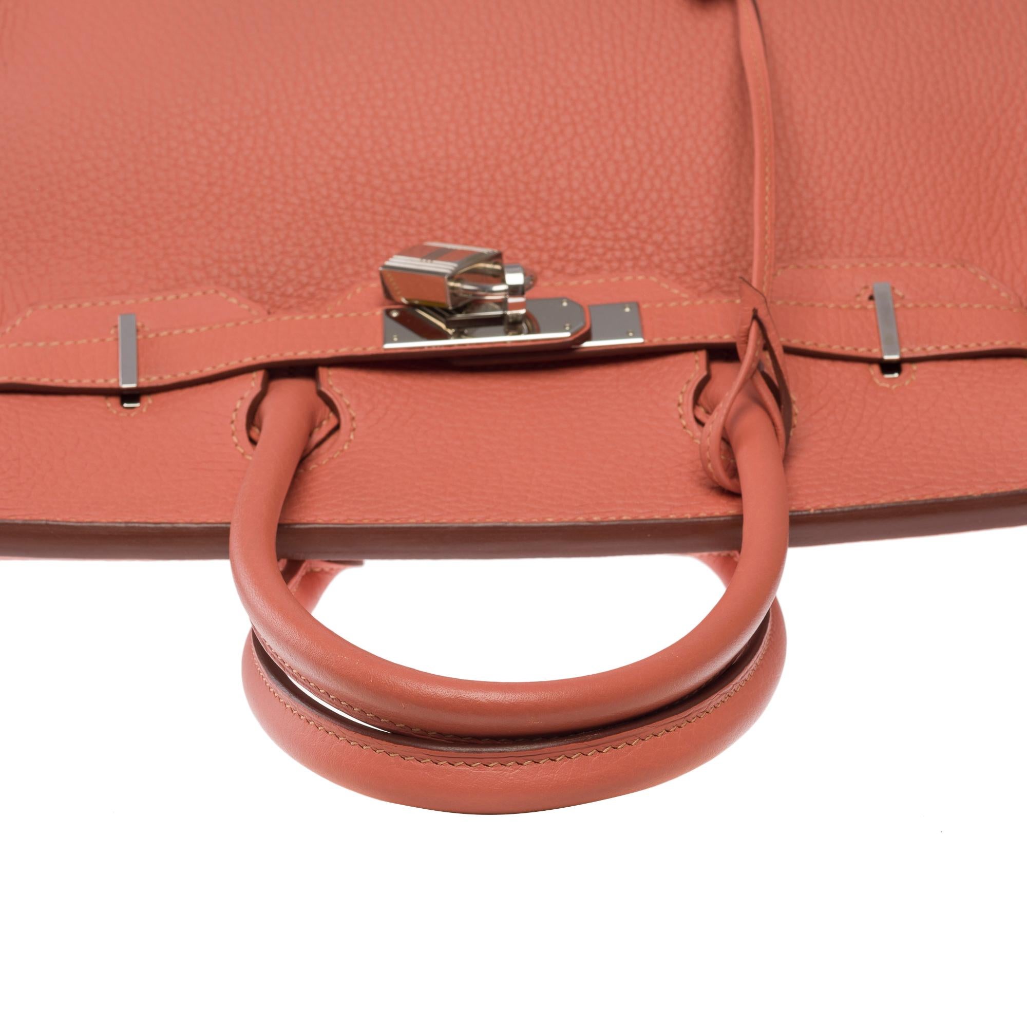 Superbe sac à main Hermès Birkin 30 en cuir Togo Rose Tea, SHW en vente 4