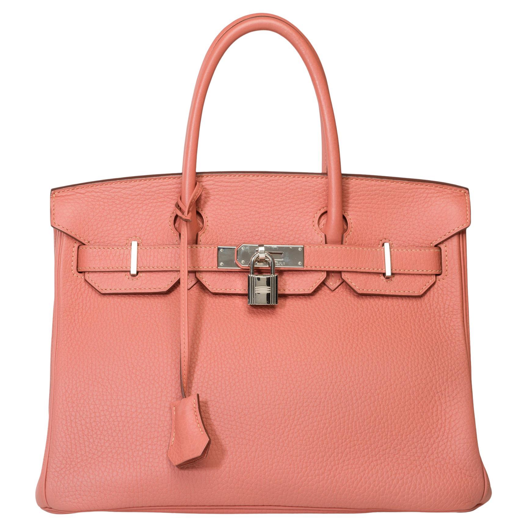Superbe sac à main Hermès Birkin 30 en cuir Togo Rose Tea, SHW en vente