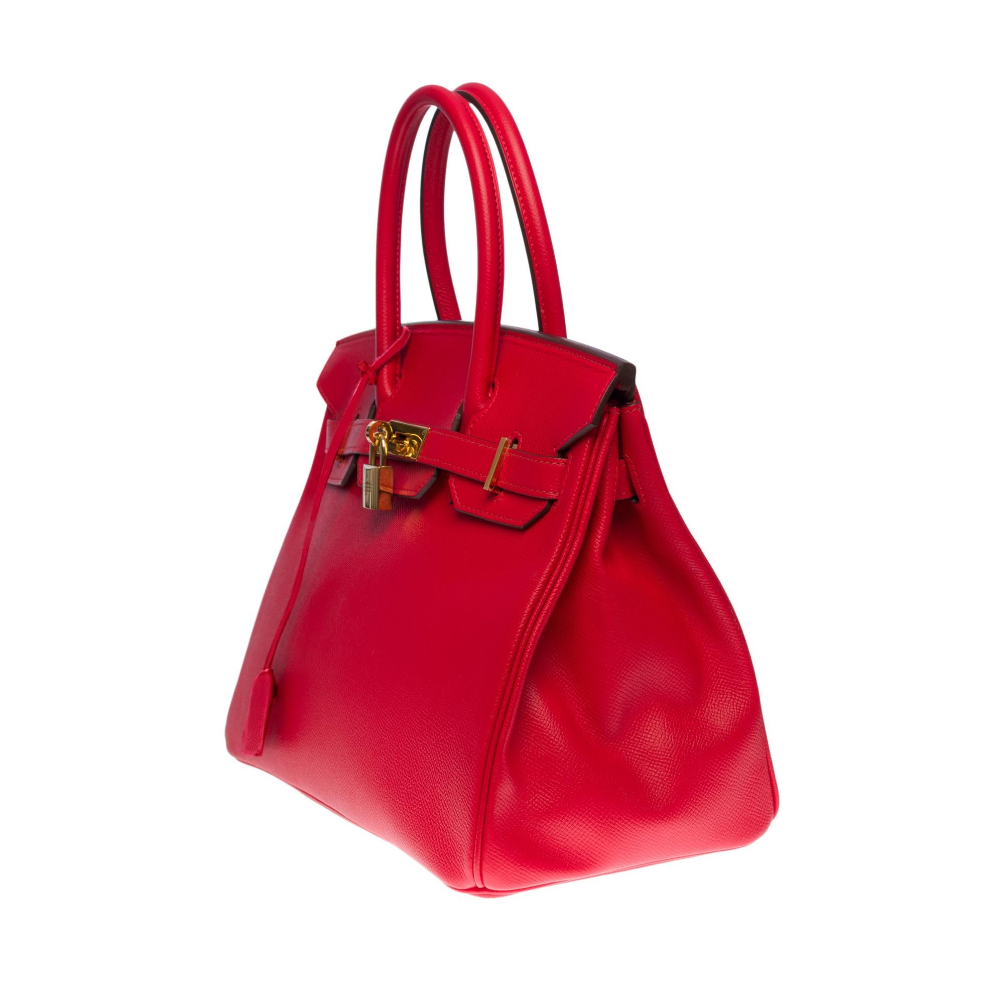 Superbe sac à main Hermès Birkin 30 en cuir Rouge de Coeur Epsom, GHW Excellent état - En vente à Paris, IDF