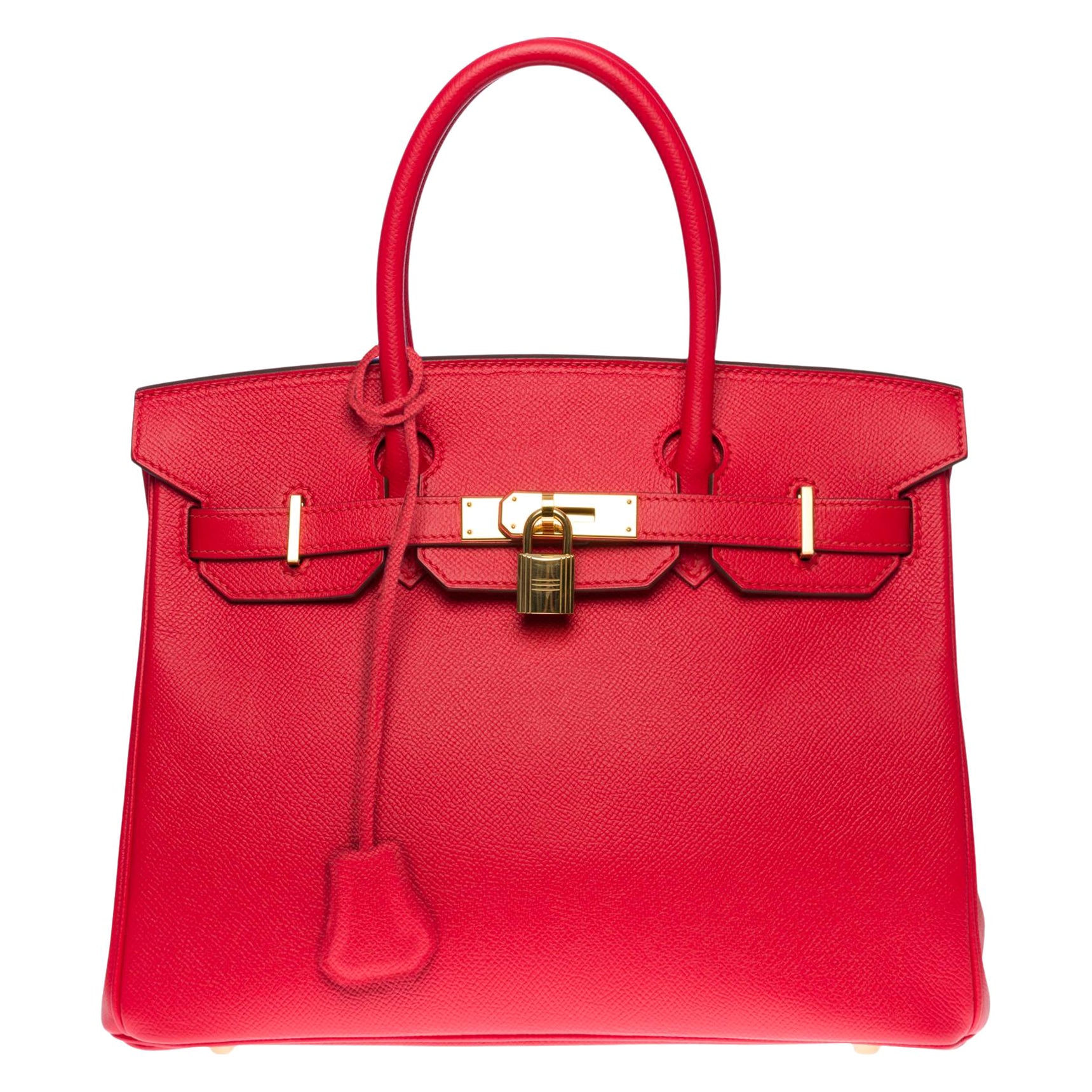 Superbe sac à main Hermès Birkin 30 en cuir Rouge de Coeur Epsom, GHW en vente