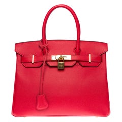 Superbe sac à main Hermès Birkin 30 en cuir Rouge de Coeur Epsom, GHW