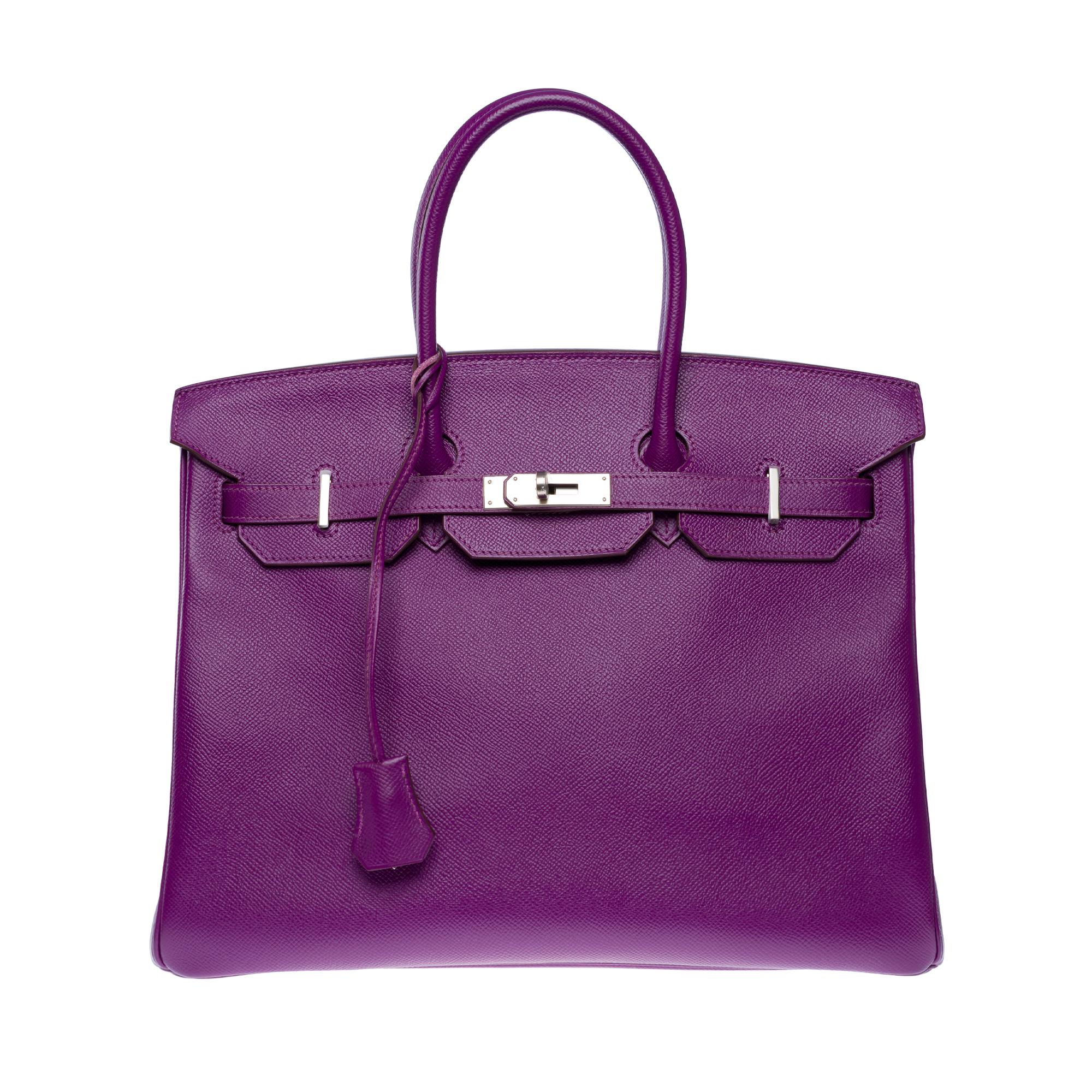 Stunning Hermès Birkin 35 handbag in Anemone Epsom Calf leather, PHW In Excellent Condition For Sale In Paris, IDF