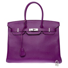 Impresionante bolso Hermès Birkin 35 de piel de becerro Anemone Epsom, PHW