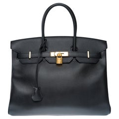 Splendida borsa Hermès Birkin 35 in pelle di vitello Epsom nera, GHW
