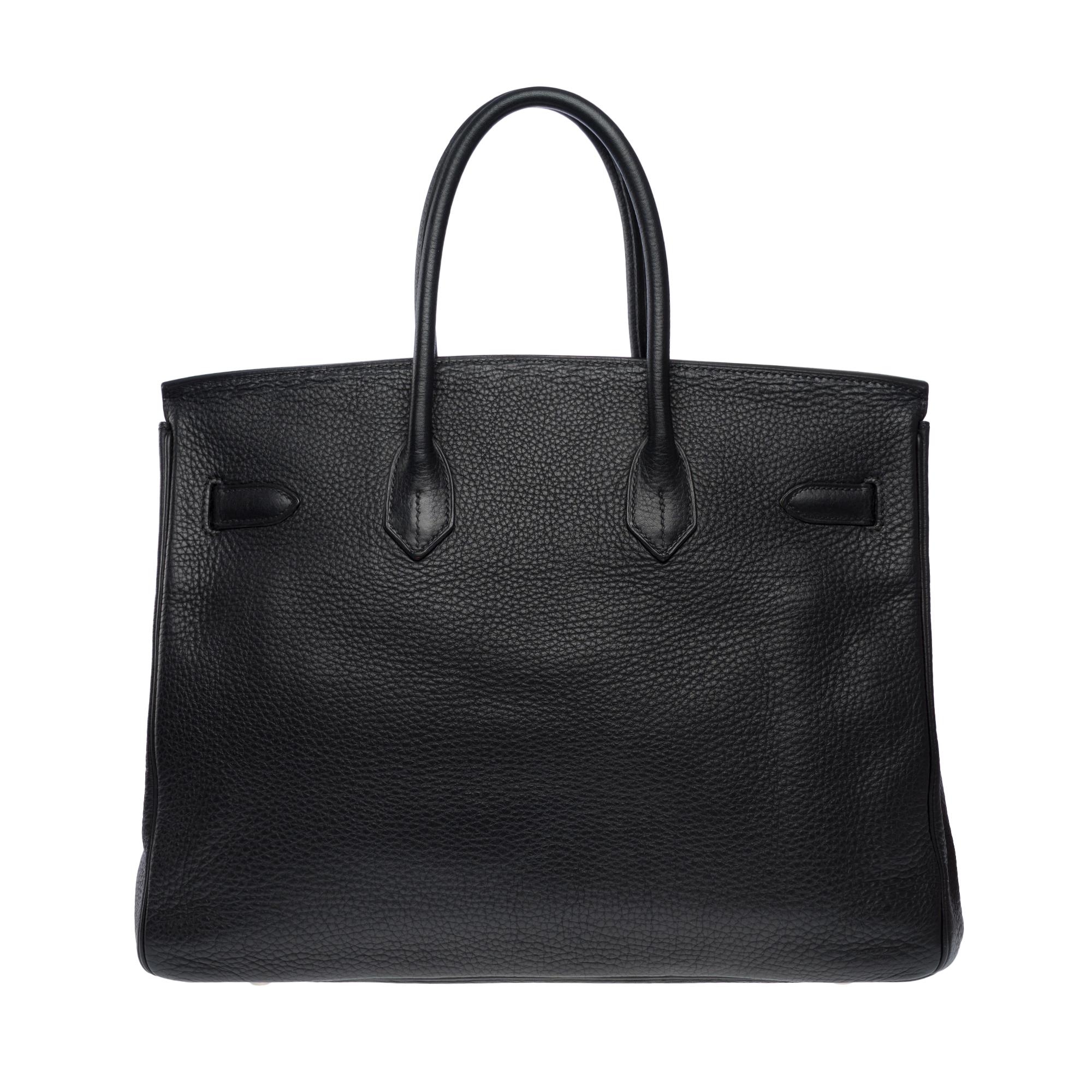 Stunning Hermes Birkin 35 handbag in Black Taurillon Clemence Calf leather, PHW In Good Condition For Sale In Paris, IDF