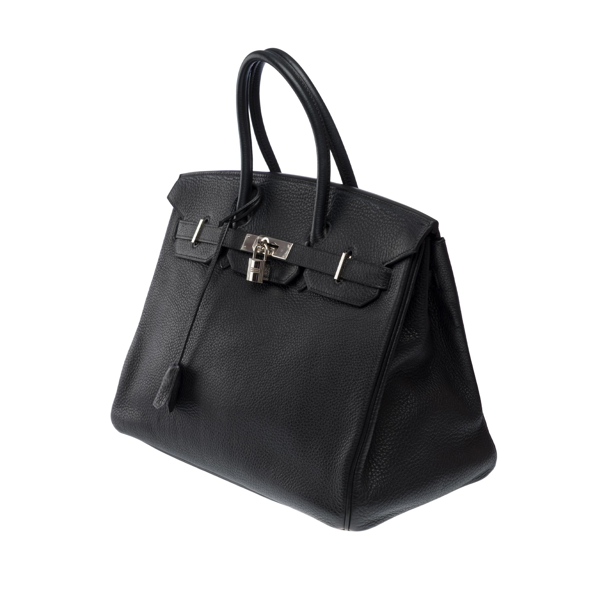 Women's Stunning Hermes Birkin 35 handbag in Black Taurillon Clemence Calf leather, PHW For Sale