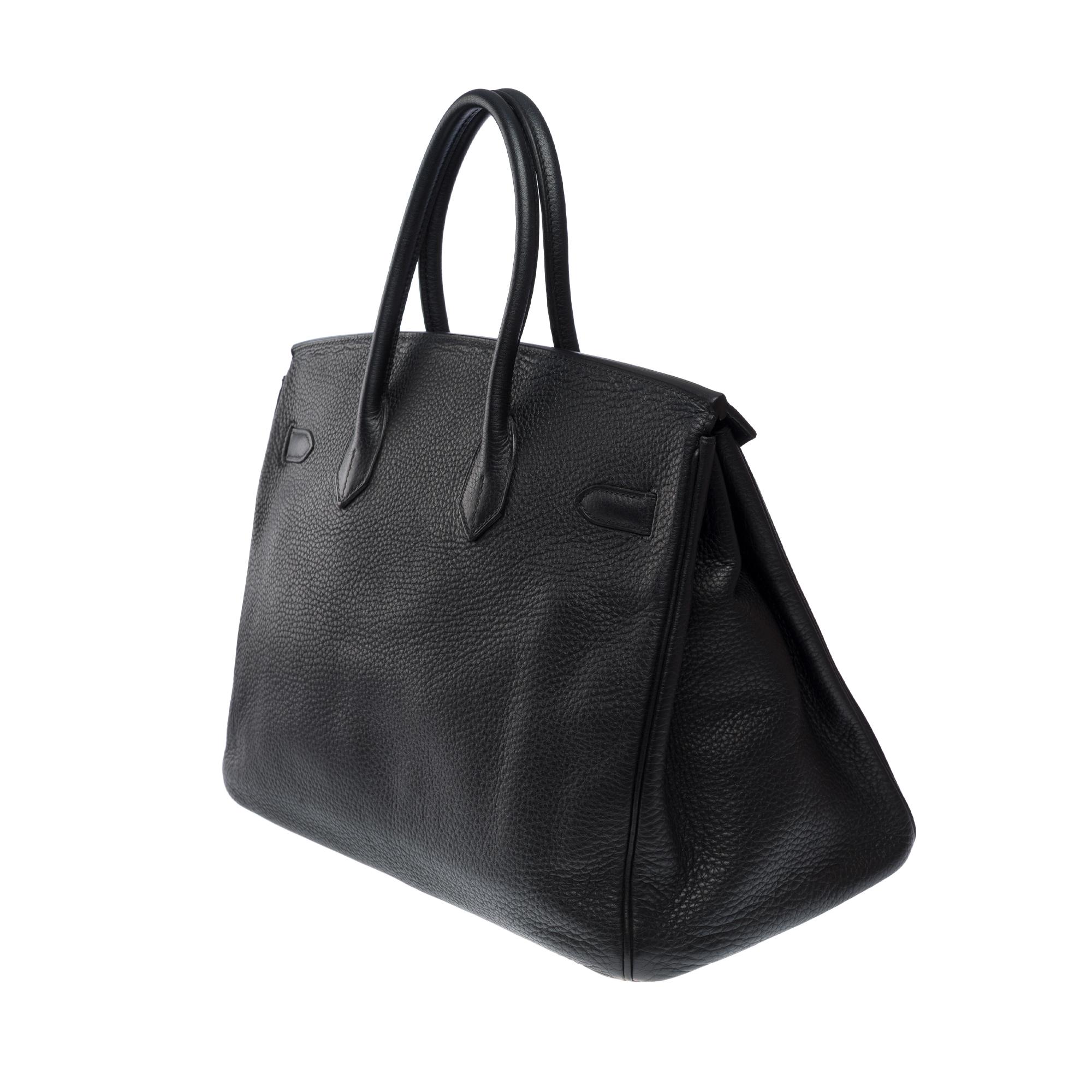 Stunning Hermes Birkin 35 handbag in Black Taurillon Clemence Calf leather, PHW For Sale 1