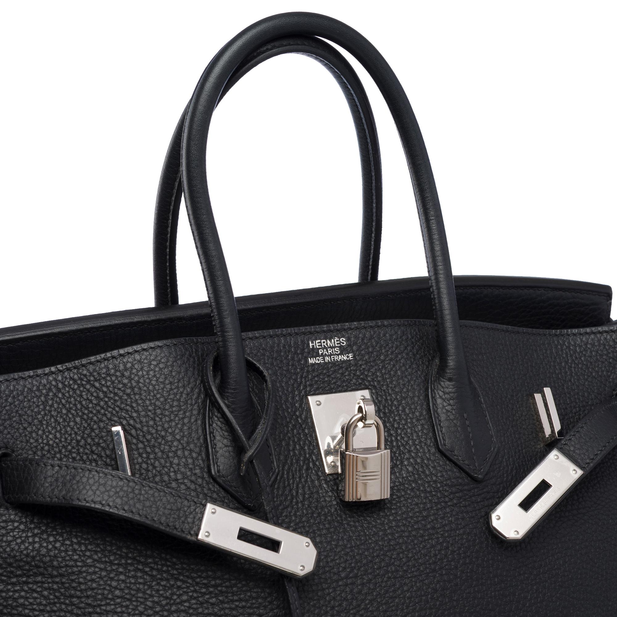 Stunning Hermes Birkin 35 handbag in Black Taurillon Clemence Calf leather, PHW For Sale 2