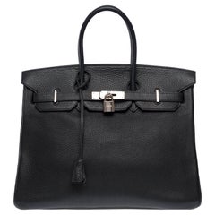 Stunning Hermes Birkin 35 handbag in Black Taurillon Clemence Calf leather, PHW