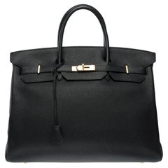Impresionante bolso Hermes Birkin 35 en piel de becerro Togo Negro, PHW