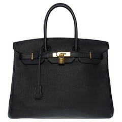 Superbe sac à main Hermès Birkin 35 en cuir Black Togo, GHW