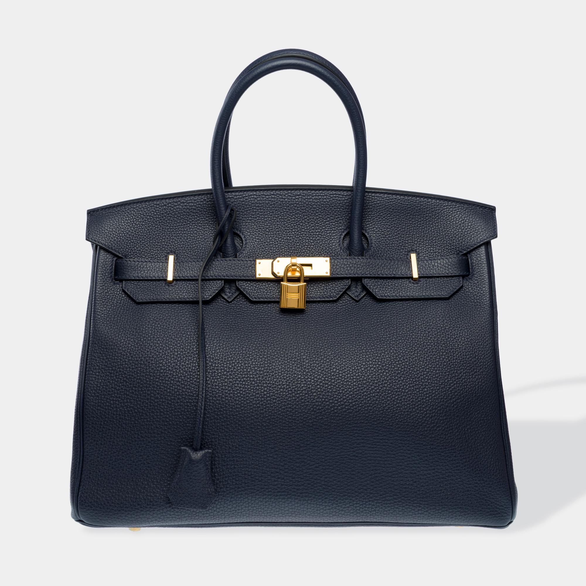 Black Stunning Hermes Birkin 35 handbag in Bleu Nuit Togo Calf leather, GHW For Sale