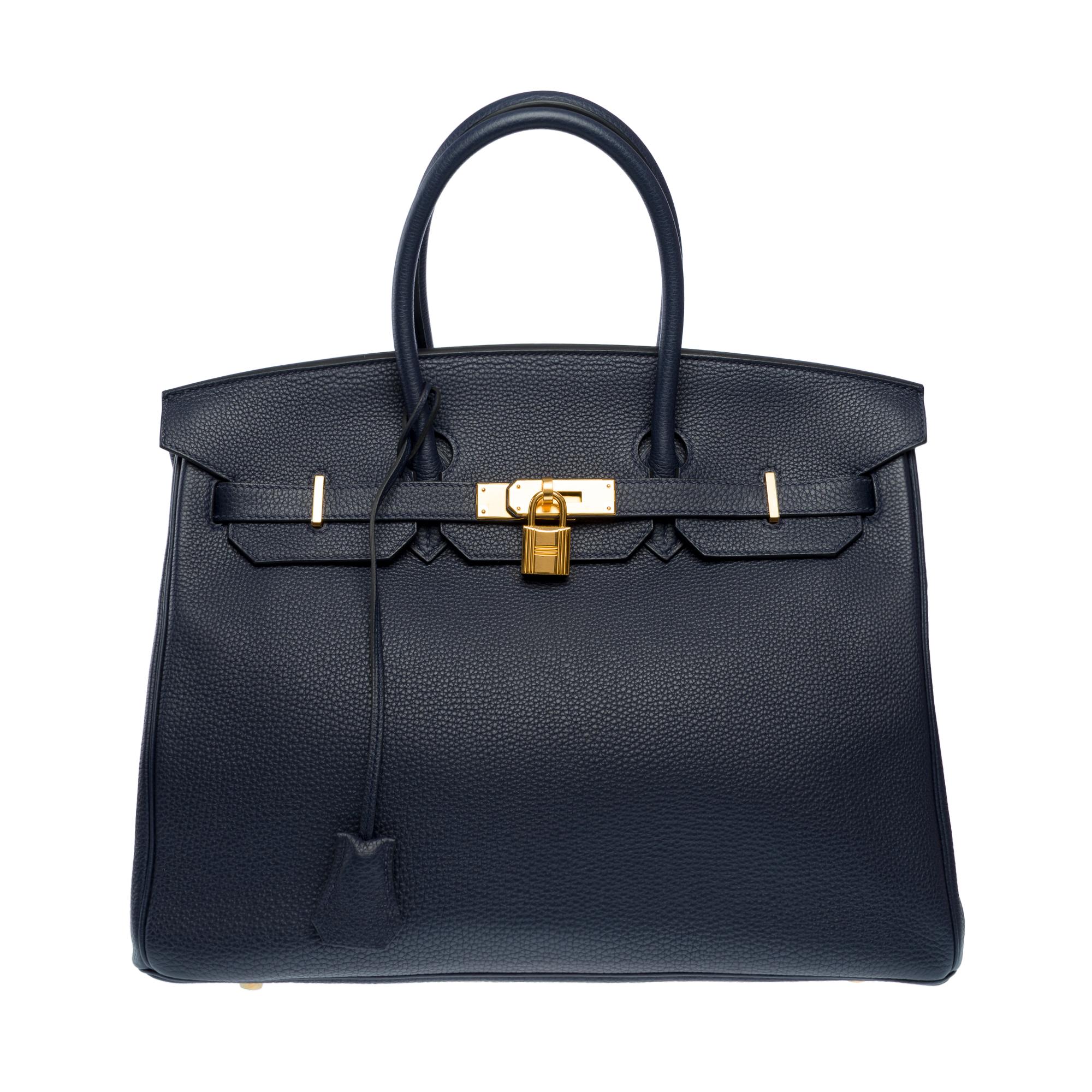 Stunning Hermes Birkin 35 handbag in Bleu Nuit Togo Calf leather, GHW In Excellent Condition For Sale In Paris, IDF