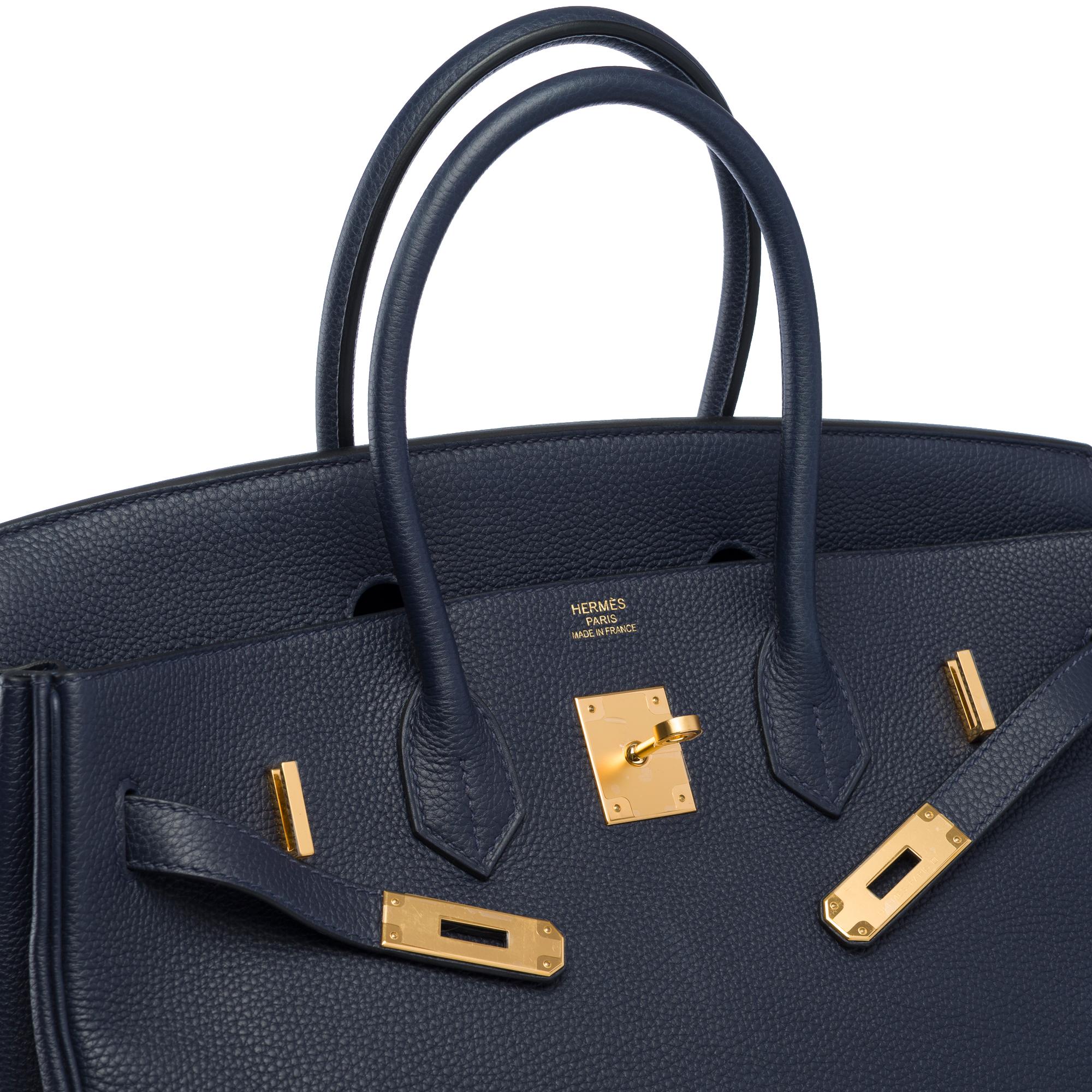 Stunning Hermes Birkin 35 handbag in Bleu Nuit Togo Calf leather, GHW For Sale 3