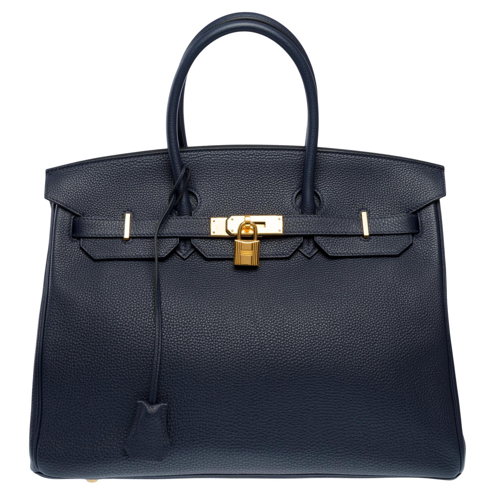 Stunning Hermes Birkin 35 handbag in Bleu Nuit Togo Calf leather, GHW For Sale