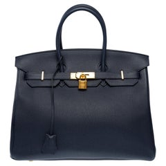 Stunning Hermes Birkin 35 handbag in Bleu Nuit Togo Calf leather, GHW