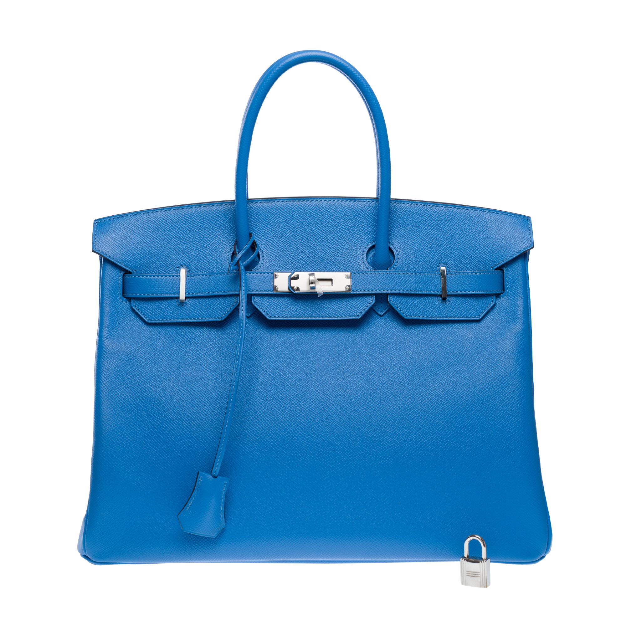 Orange Stunning Hermès Birkin 35 handbag in Bleu Paradis Epsom Calf leather, PHW For Sale