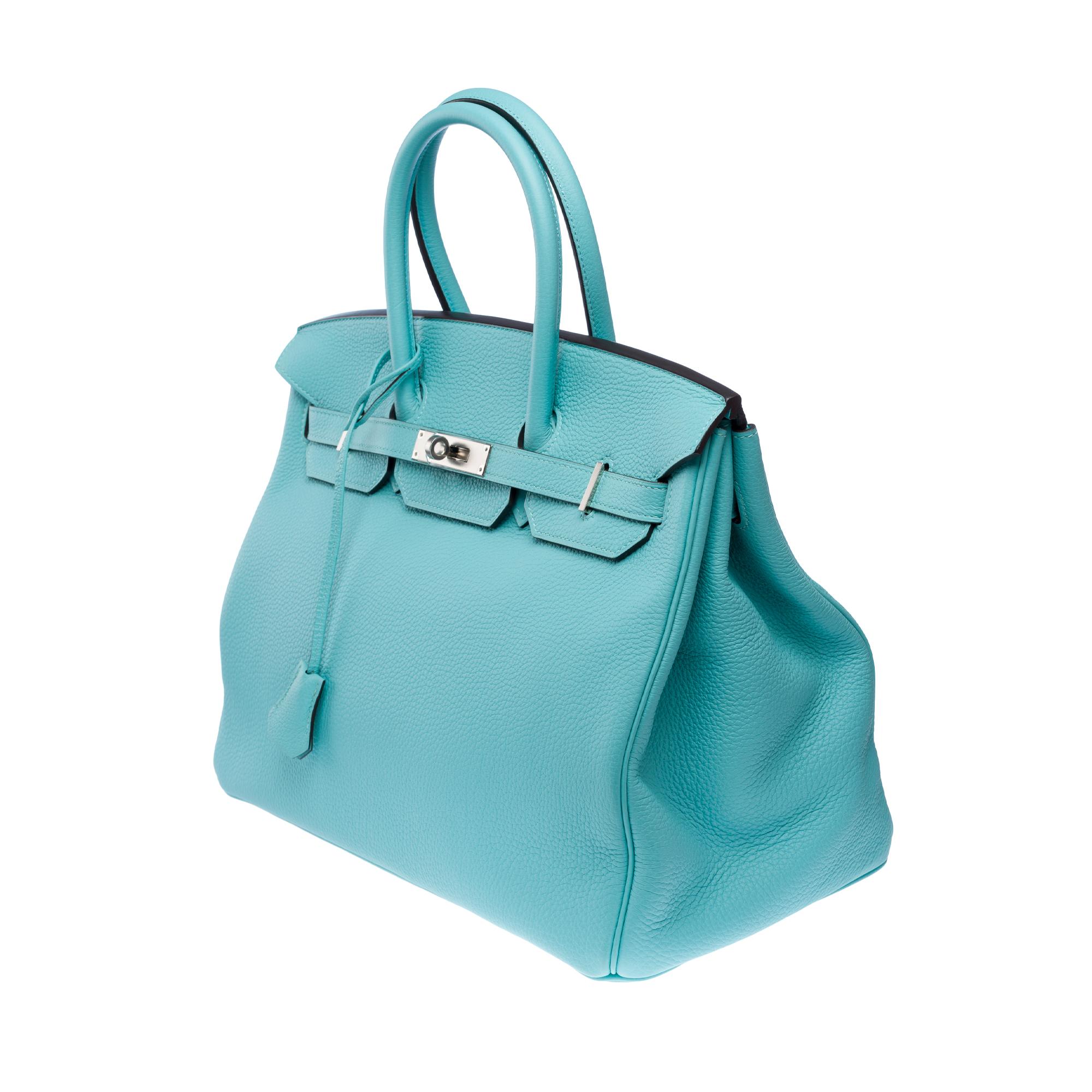 Stunning Hermès Birkin 35 handbag in Blue Atoll Togo Calf leather, PHW For Sale 1