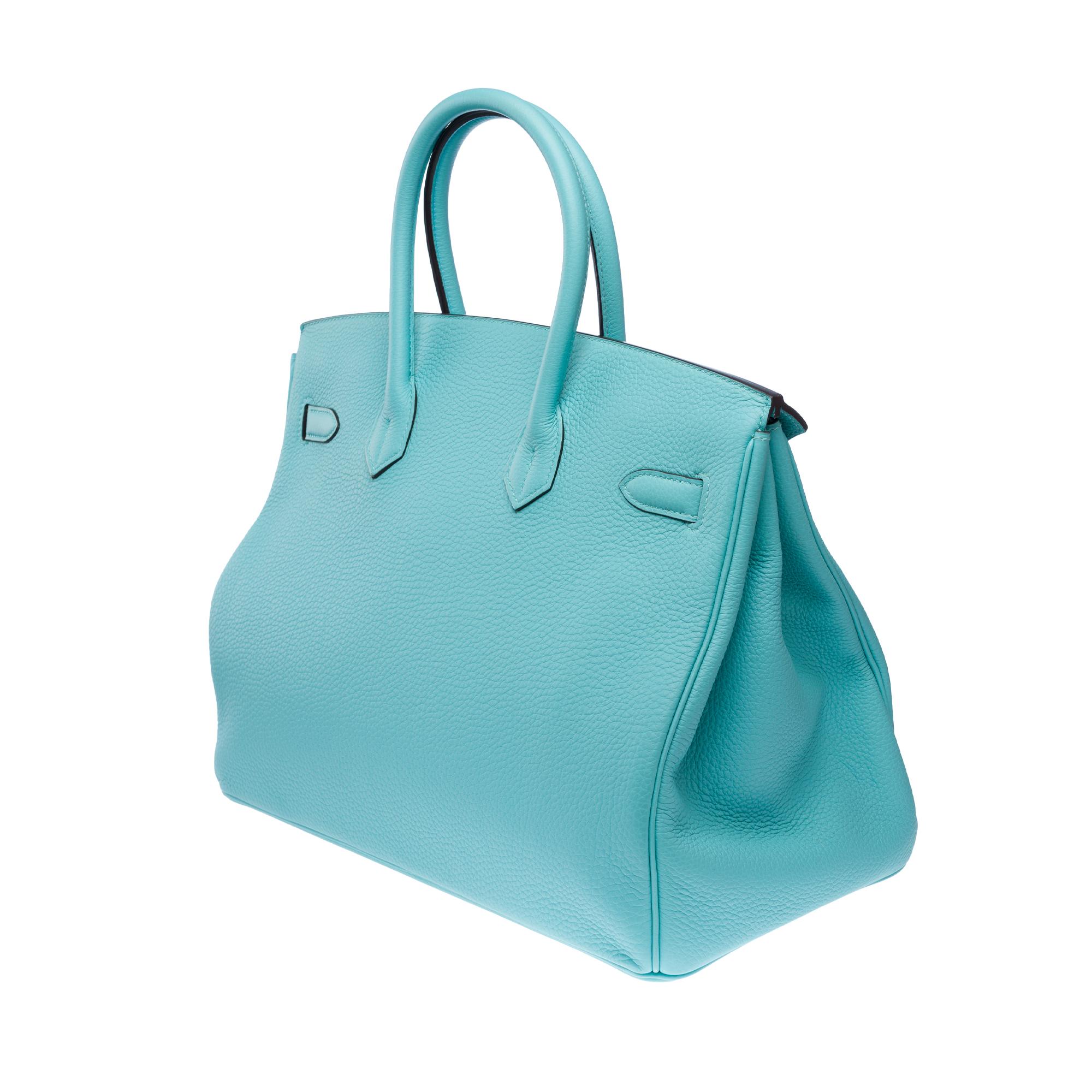 Stunning Hermès Birkin 35 handbag in Blue Atoll Togo Calf leather, PHW For Sale 2