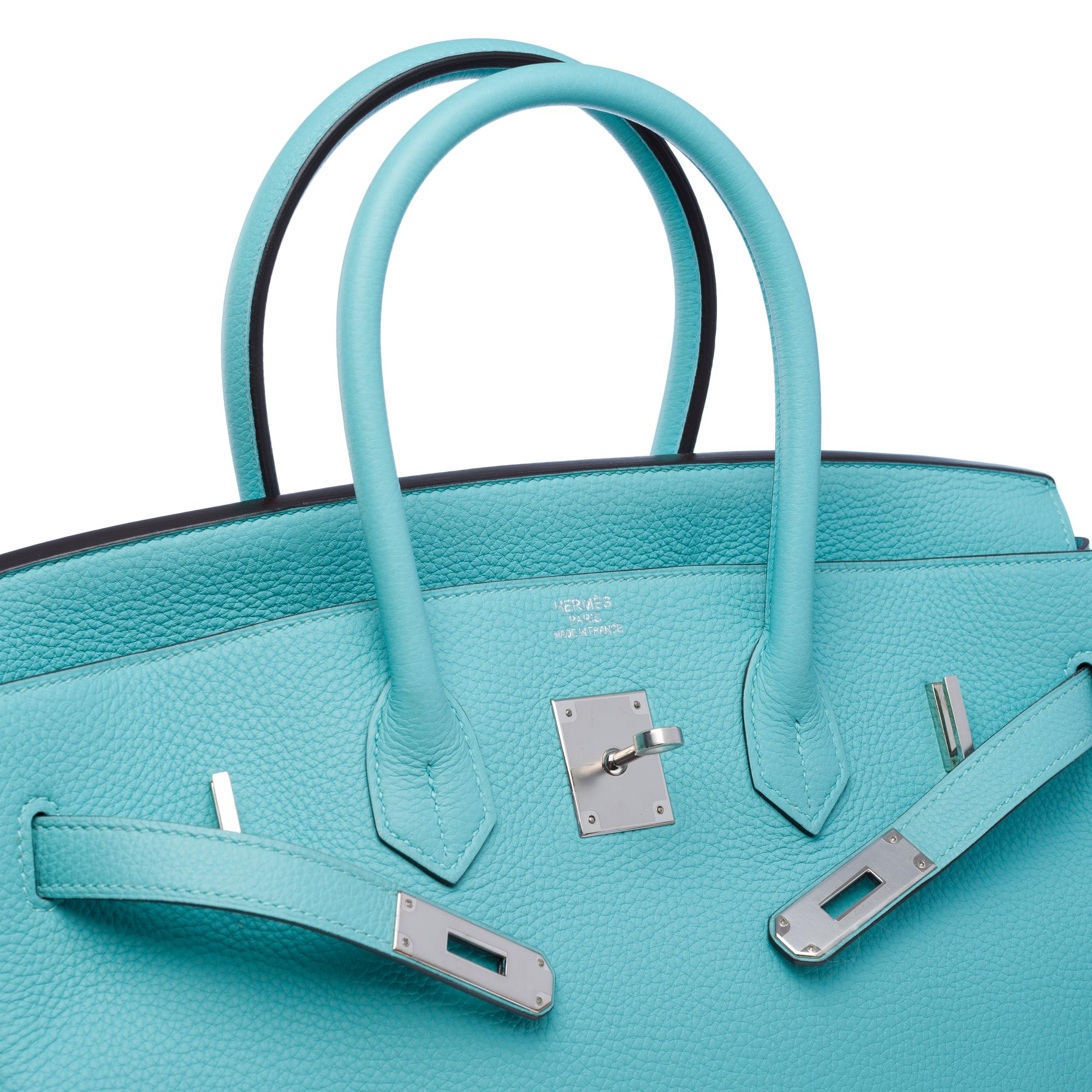 Stunning Hermès Birkin 35 handbag in Blue Atoll Togo Calf leather, PHW For Sale 3