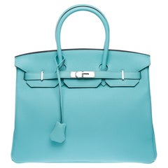 Stunning Hermès Birkin 35 handbag in Blue Atoll Togo Calf leather, PHW