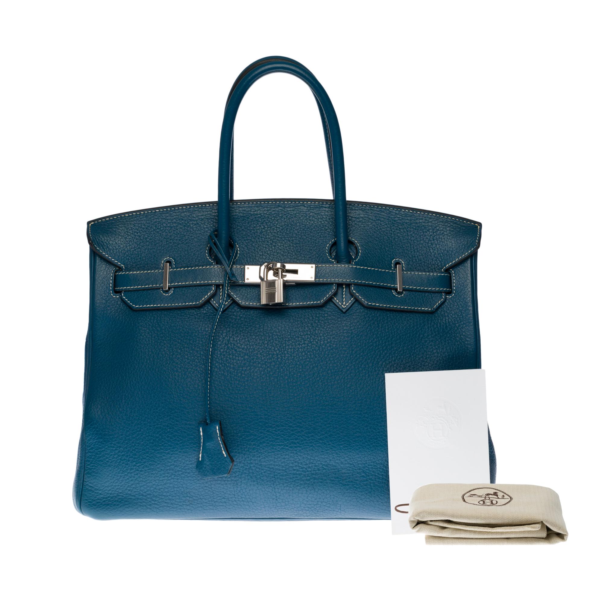 Stunning Hermès Birkin 35 handbag in Blue Thalassa Taurillon leather, SHW 6