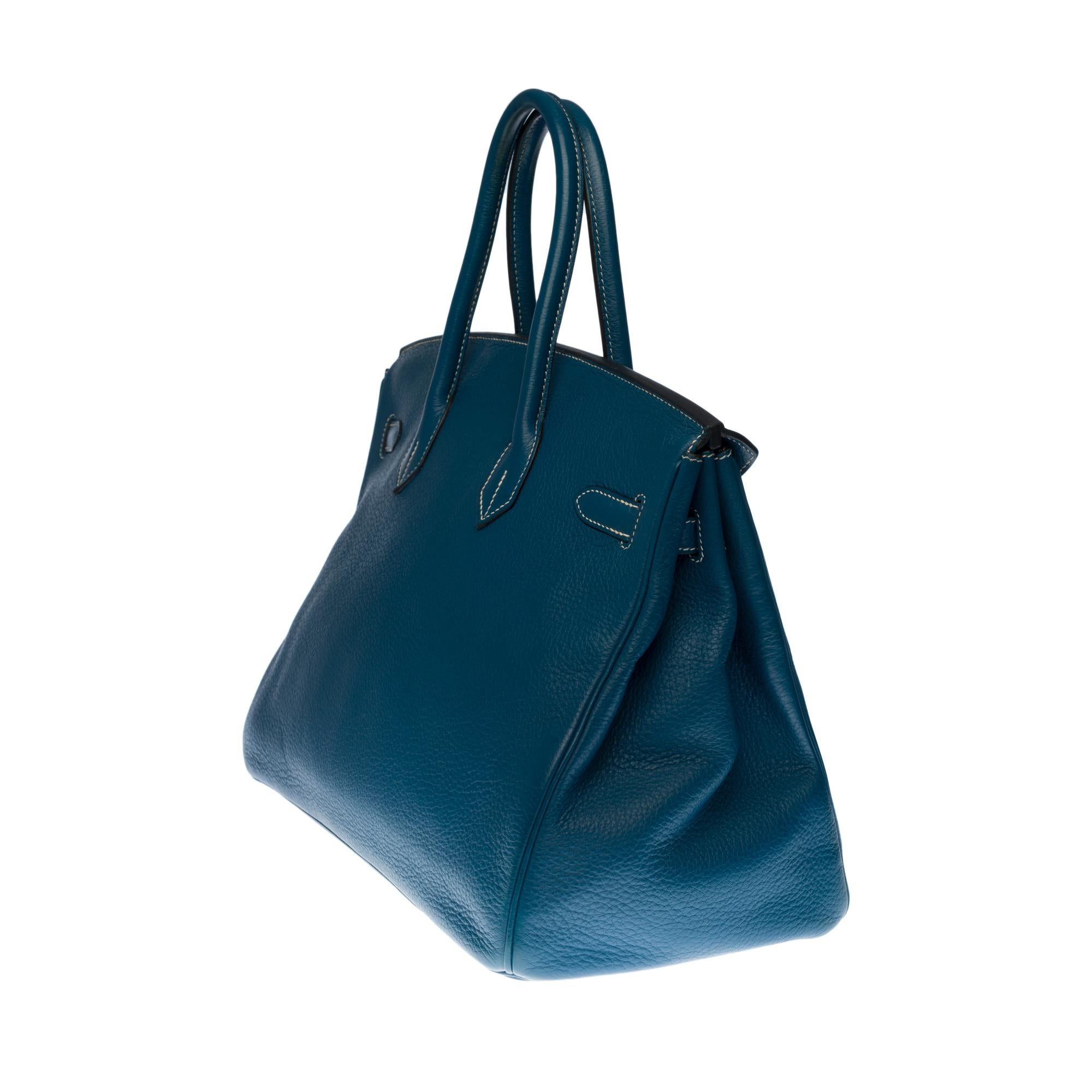 Stunning Hermès Birkin 35 handbag in Blue Thalassa Taurillon leather, SHW In Good Condition In Paris, IDF