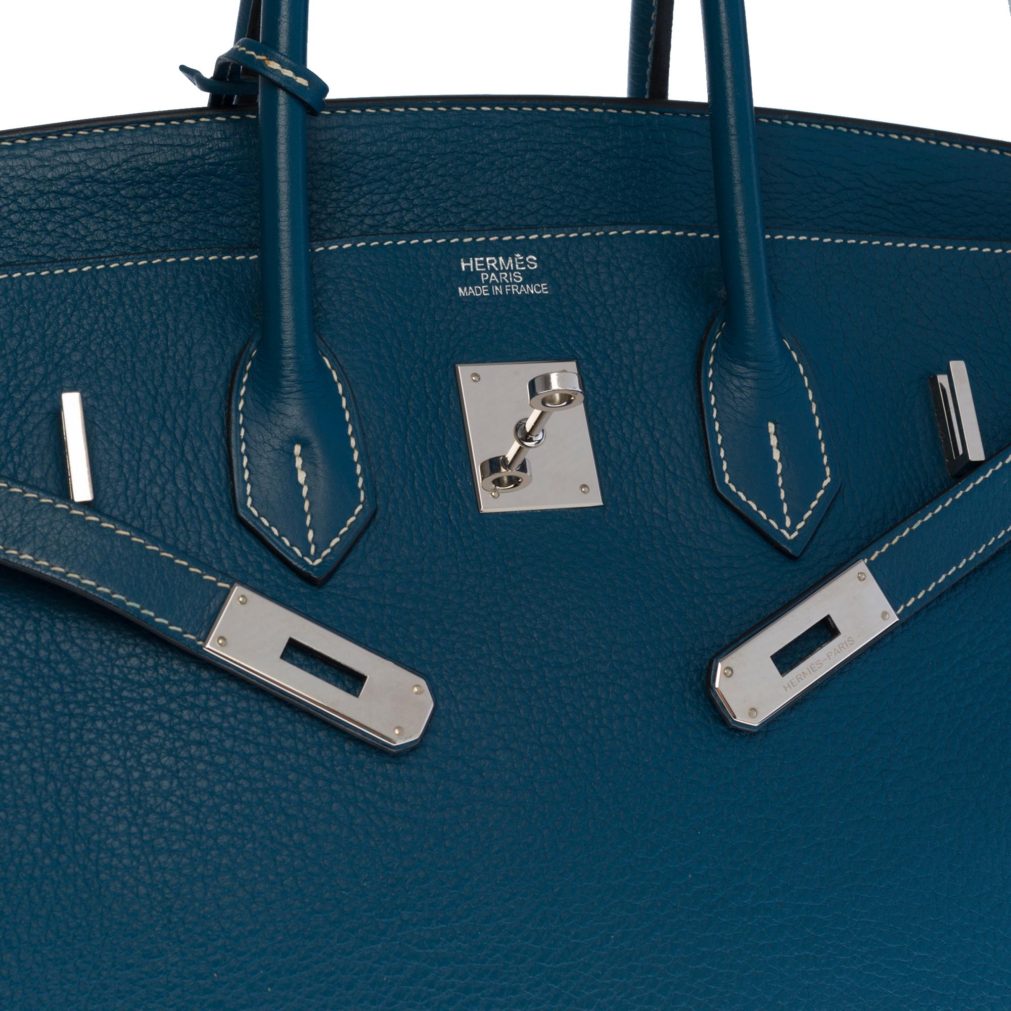 Women's or Men's Stunning Hermès Birkin 35 handbag in Blue Thalassa Taurillon leather, SHW