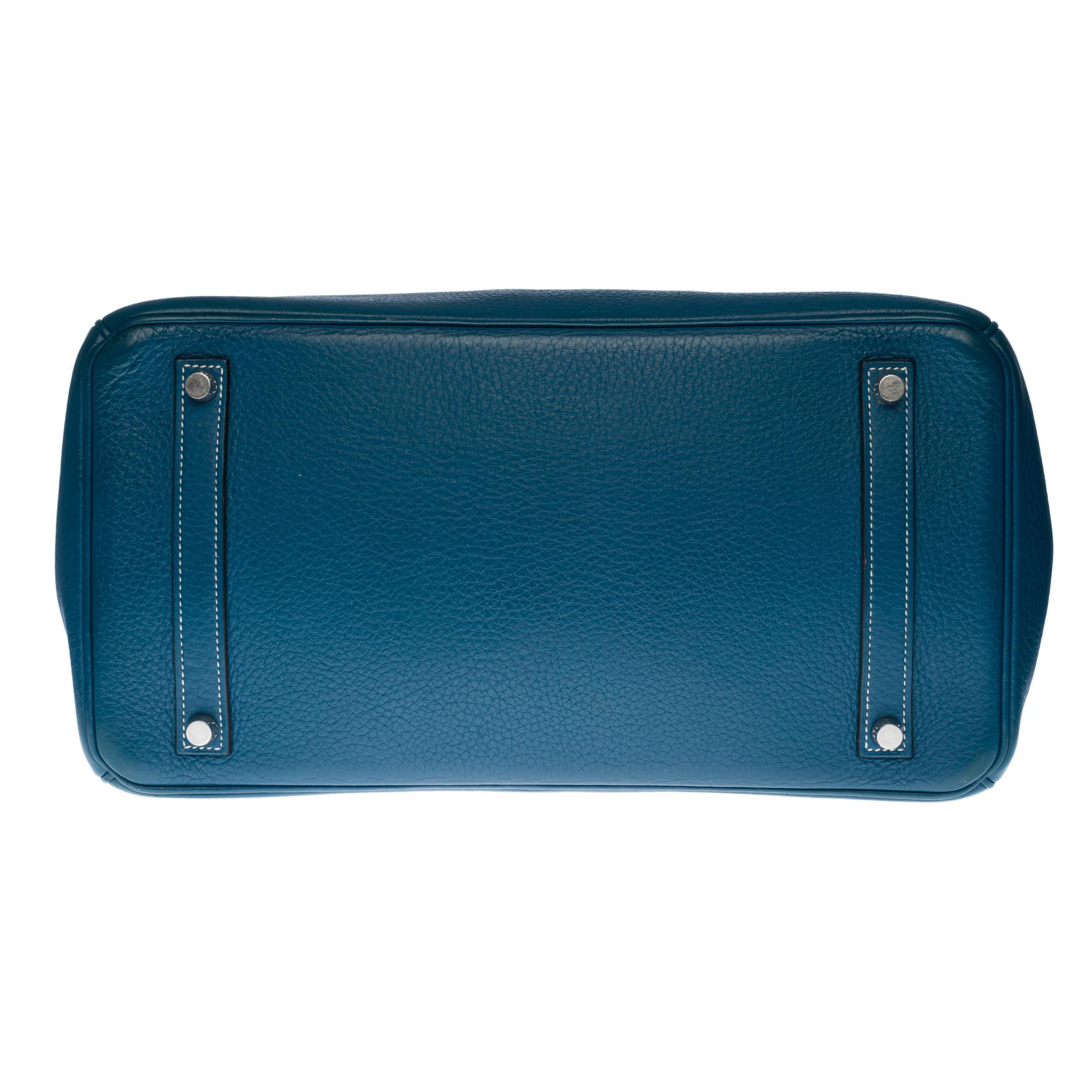 Stunning Hermès Birkin 35 handbag in Blue Thalassa Taurillon leather, SHW 4