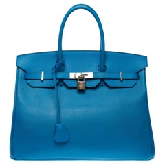 Atemberaubende Hermès Birkin 35 Handtasche in Blue Zanzibar Epsom Leder, SHW