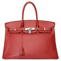 Superbe sac à main Hermès Birkin 35 en cuir Sienne Togo, SHW