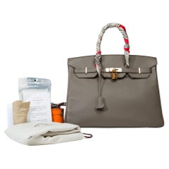 Superbe sac à main Hermès Birkin 35 en cuir etoupe Epsom, RGHW
