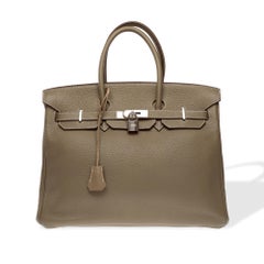 Stunning Hermès Birkin 35 handbag in Etoupe Taurillon Clemence calf leather, PHW