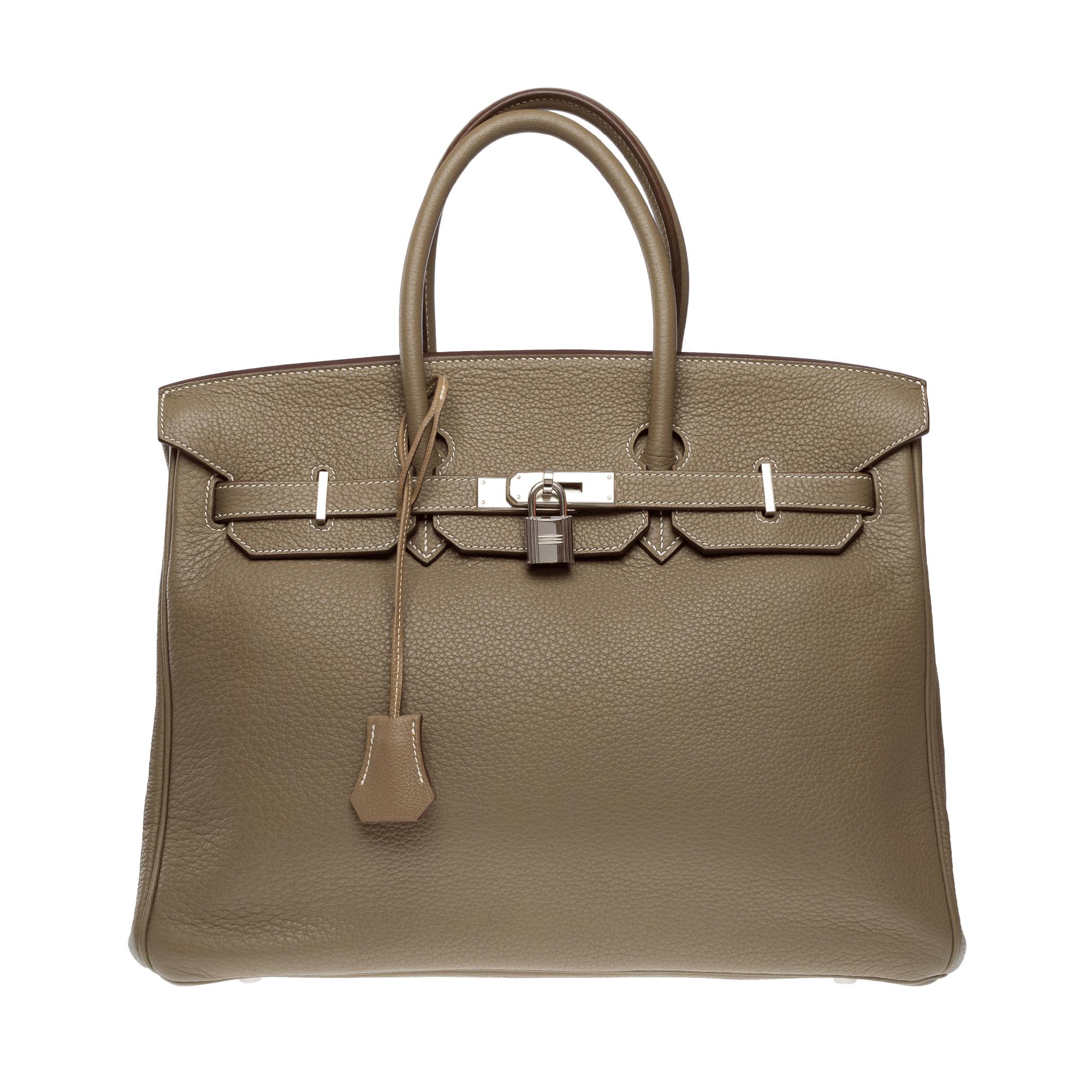 Brown Stunning Hermès Birkin 35 handbag in Etoupe Taurillon Clemence calf leather, PHW For Sale