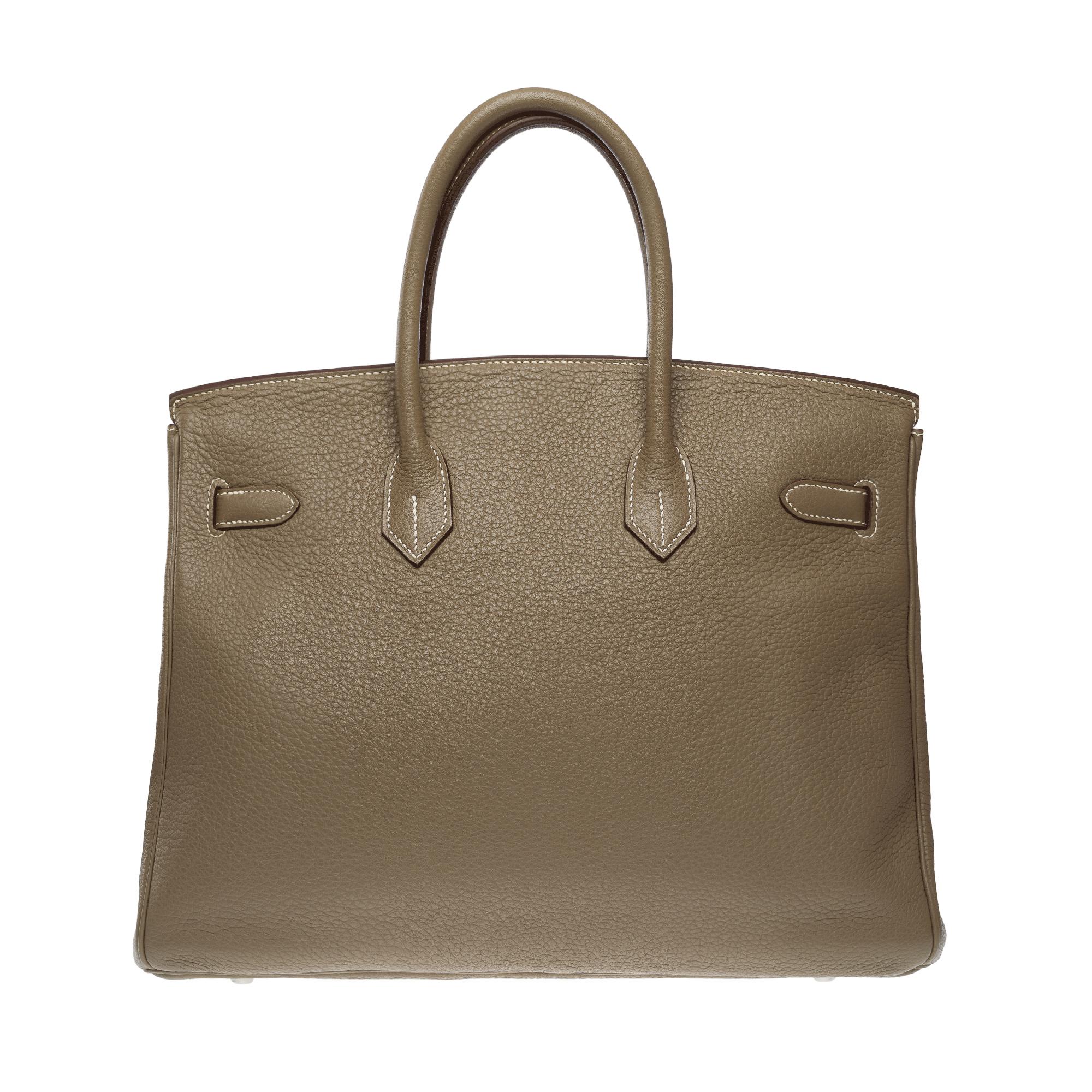 Stunning Hermès Birkin 35 handbag in Etoupe Taurillon Clemence calf leather, PHW In Excellent Condition For Sale In Paris, IDF