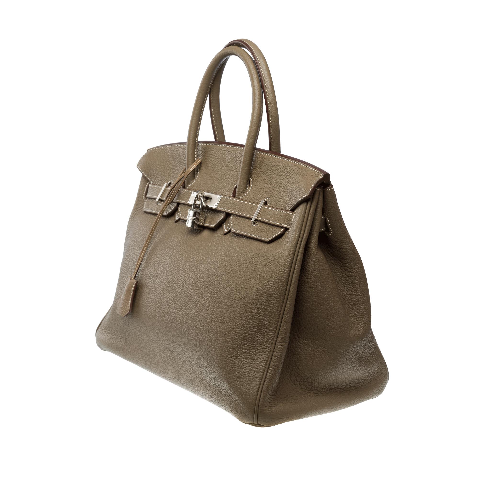 Women's or Men's Stunning Hermès Birkin 35 handbag in Etoupe Taurillon Clemence calf leather, PHW For Sale