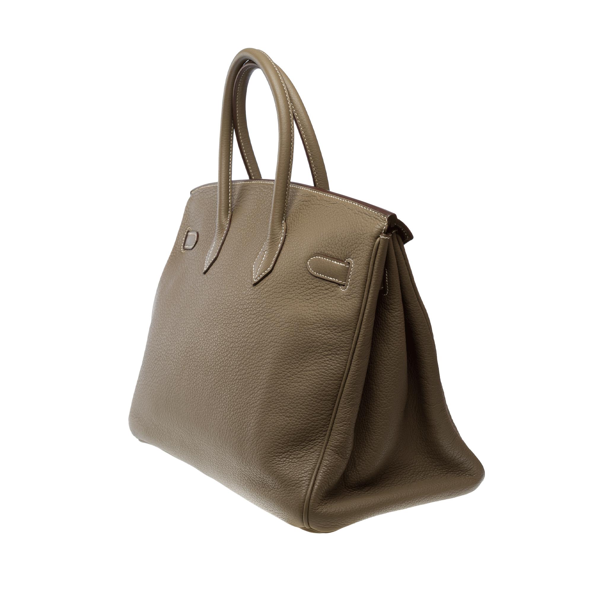 Stunning Hermès Birkin 35 handbag in Etoupe Taurillon Clemence calf leather, PHW For Sale 1