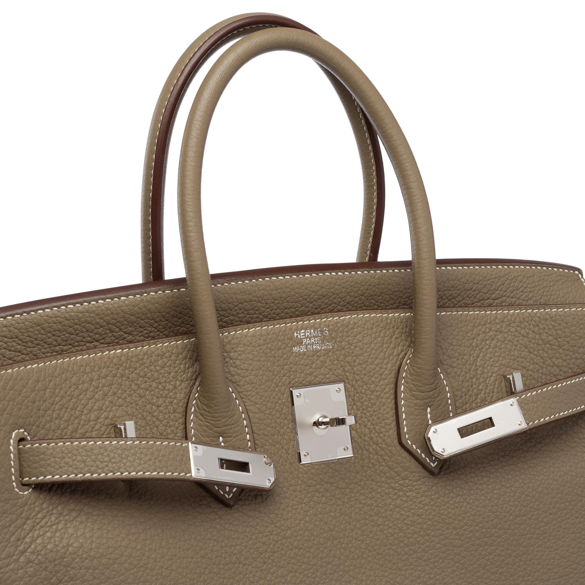 Stunning Hermès Birkin 35 handbag in Etoupe Taurillon Clemence calf leather, PHW For Sale 2