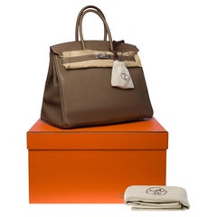 New Condition Hermès Birkin 35 handbag in etoupe Taurillon Clemence leather, SHW