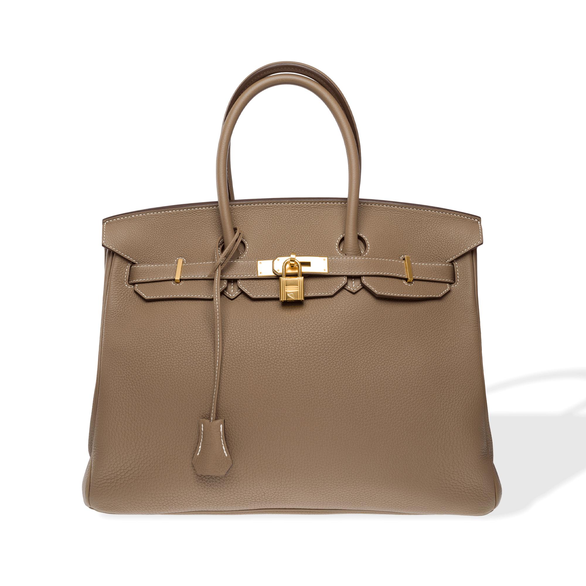Brown Stunning Hermès Birkin 35 handbag in Etoupe Togo calf leather, GHW